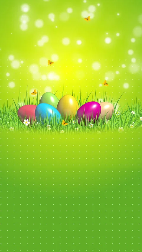 Painted egg lying in spring grass and flowers, Easter decoration border. Stock Footage 303436564