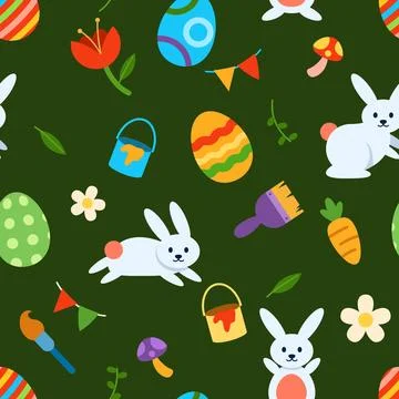 Painted Eggs And Easter Bunny Seamless Pattern Illustrazione stock