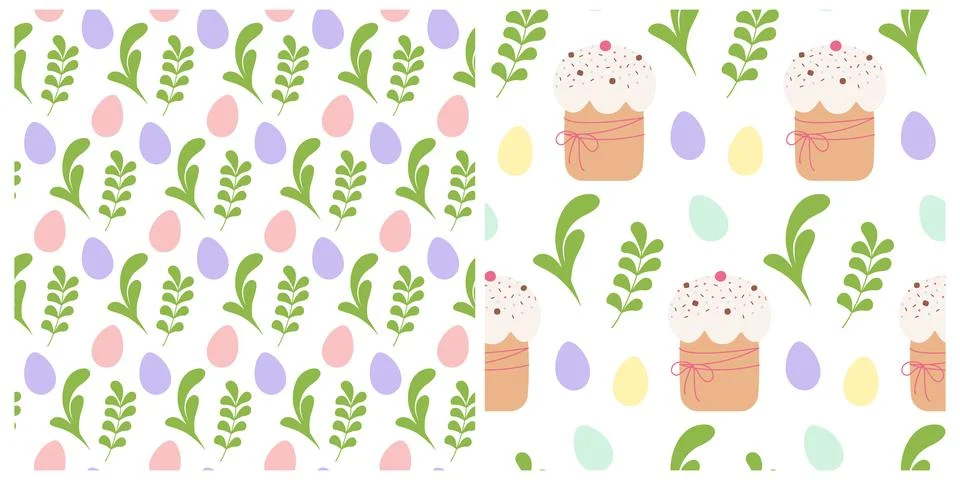 Painted Eggs and Easter Cake Seamless Patterns Easter Holidays Festive 스톡 일러스트