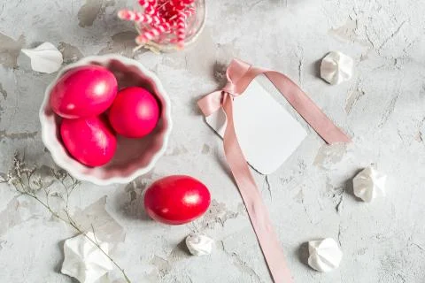 Painted eggs and a note on Easter holiday Stock Photos