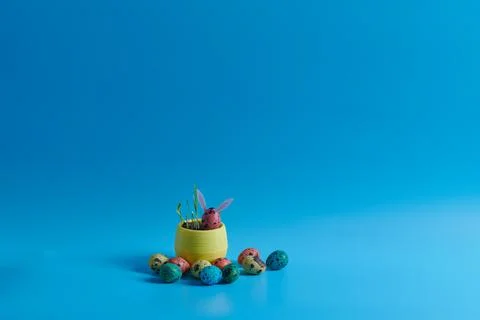 Painted eggs for easter young green grass Stock Photos