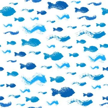 Painted Fish Waves Pattern Background 스톡 일러스트