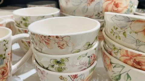 Painted flower patterned afternoon tea coffee stacked cup Stock Photos