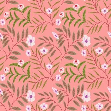 Painted flowers ~ seamless vector background. Wildflowers seamless pattern 스톡 일러스트