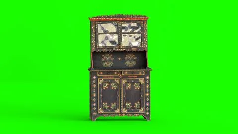 Painted folk cupboard with green background Stock Illustration