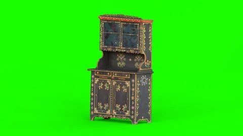 Painted folk cupboard with green background Stock Illustration