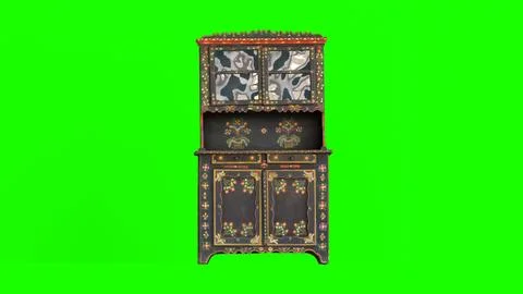 Painted folk cupboard with green background Stock Illustration