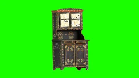 Painted folk cupboard with green background Stock Illustration