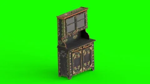 Painted folk cupboard with green background Stock Illustration