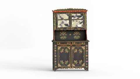 Painted folk cupboard with white background Stock Illustration