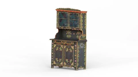 Painted folk cupboard with white background Stock Illustration