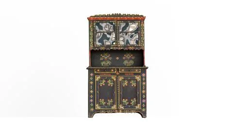 Painted folk cupboard with white background Stock Illustration