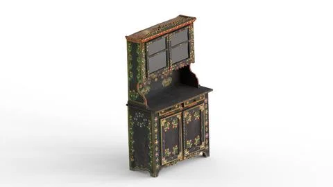 Painted folk cupboard with white background Stock Illustration