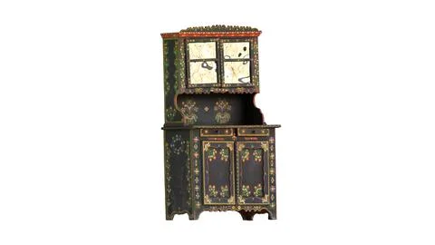 Painted folk cupboard with white background Stock Illustration