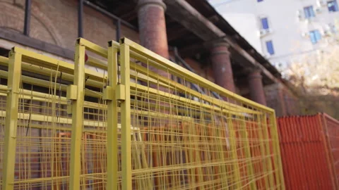 Painted grids stand stacked creating industrial composition Stock Footage 316087609