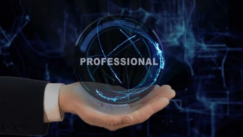 Painted hand shows concept hologram Professional on his hand Stock Footage 88599520