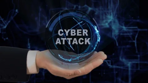Painted hand shows concept hologram Cyber attack on his hand Stock Footage 88627121