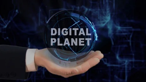 Painted hand shows concept hologram Digital planet on his hand Stock Footage 90397397
