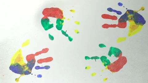 Painted hands pressing, Slow Motion Stock Footage 22227726