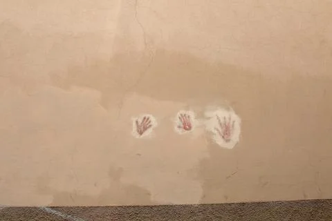 Painted Hands on Wall Stock Photos