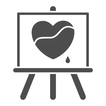 Painted heart on canvas solid icon, Valentines Day concept, Wood easel sign on Stock Illustration