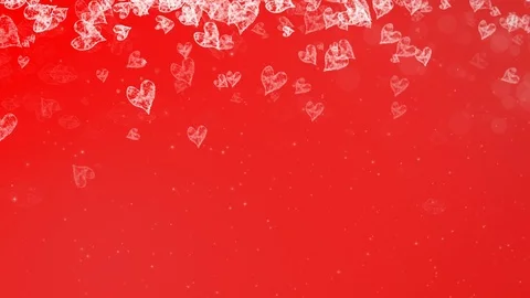 Painted Hearts Falling on Red Background. Stock Footage 70941852