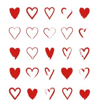 Painted Hearts Set Hand Drawn Grunge Texture Love Shapes Collection 스톡 일러스트