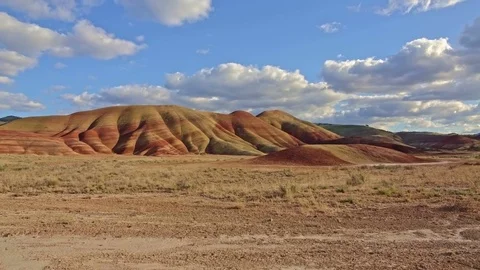 Painted hills and clouds John Day Fossil Beds National Monument National Park 1 Stock Footage 81838036