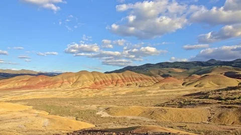 Painted hills and clouds John Day Fossil Beds National Monument National Park 1 Stock Footage 81838334