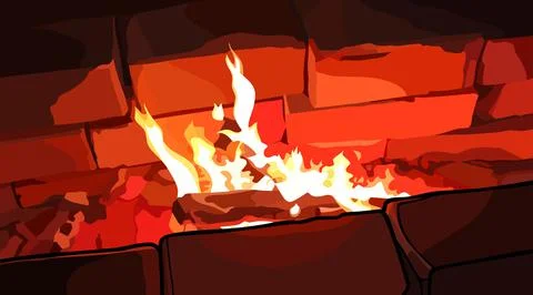 Painted image of a brick hearth with fire inside Stock Illustration