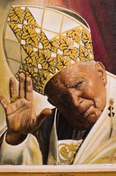 Painted image of Pope John Paul II Stock Photos