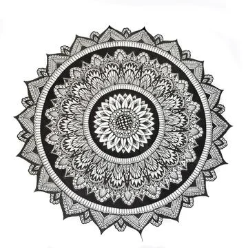 Painted ink paper circle with patterns. Stock Illustration