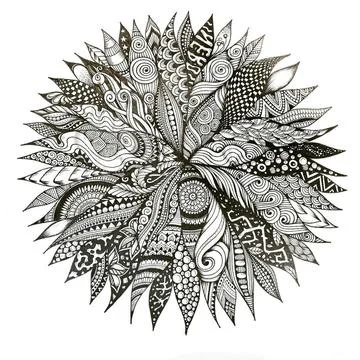 Painted ink paper circle with patterns. Stock Illustration