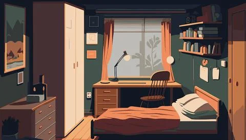 Painted interior of a small bedroom Stock Illustration