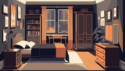 Painted interior of a small bedroom Stock Illustration