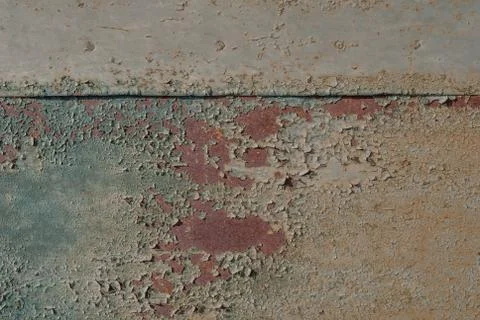 Painted iron surface with a large rusty and metal corrosion, chipped paint Stock Photos