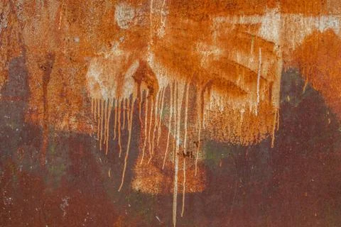 Painted iron surface with a large rusty and metal corrosion, old background Stock Photos