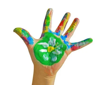 Painted kid hand Stock Photos
