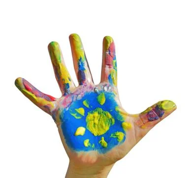 Painted kid hand Stock Photos