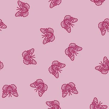 Painted lady summer line vector seamless pattern Illustrazione stock