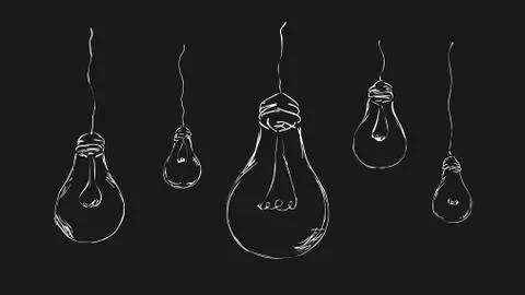 Painted light bulbs on a dark background. Stock Illustration