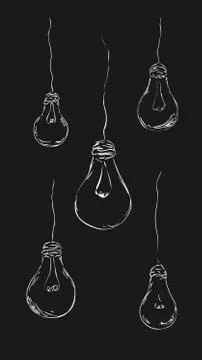 Painted light bulbs on a dark background. Stock Illustration