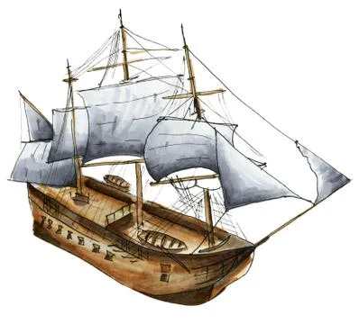 Painted markers ship on a white Stock Illustration