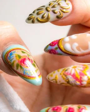 Painted nails with rose theme Stock Photos