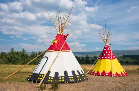 Painted Native American Teepees Saint Mary Lodge Resort Saint Marys Glacier.. Stock Photos