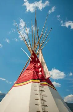 Painted Native American Teepees Saint Mary Lodge Resort Saint Marys Glacier.. Stock Photos
