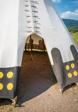 Painted Native American Teepees Saint Mary Lodge Resort Saint Marys Glacier.. Stock Photos