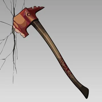 Painted old fire ax stuck in the wall Stock Illustration