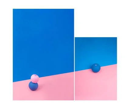 Painted oranges and an apple on two inverted colored paper. Minimalistic wallpap Stock Illustration