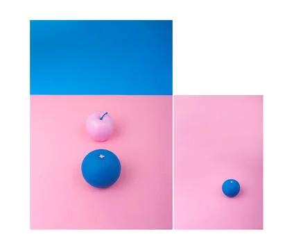 Painted oranges and an apple on two inverted colored paper. Minimalistic wallpap Stock Illustration